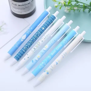 Set Of 6 Cute Blue Rain Droplet Gel Pen